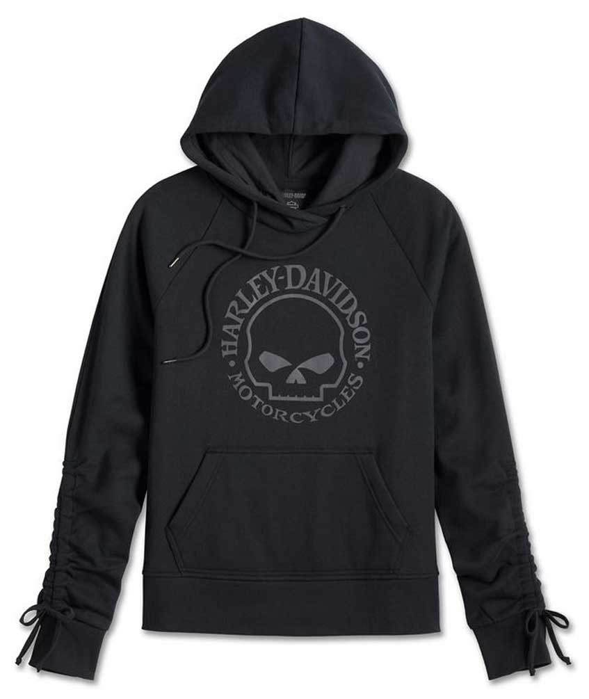Harley-Davidson® Women's Willie G Skull Tie Sleeve Hoodie - Black
