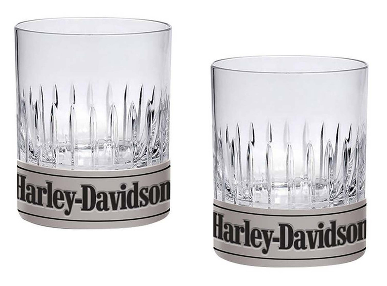 Harley-Davidson® Old Fashioned Rocks 9 oz. Glasses Metal Base Set