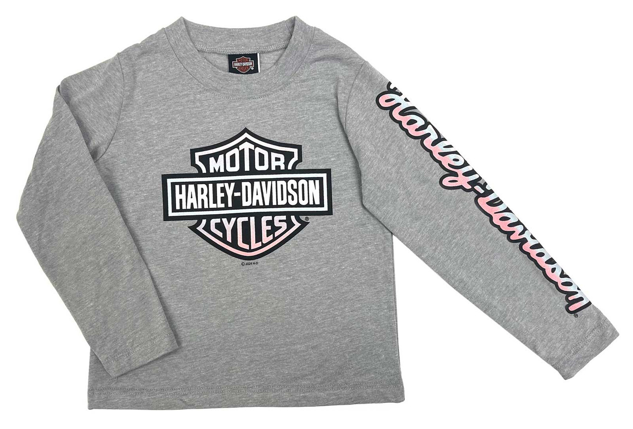 Harley-Davidson® Little Girls' B&S Super Soft Long Sleeve Tee - Heather Gray