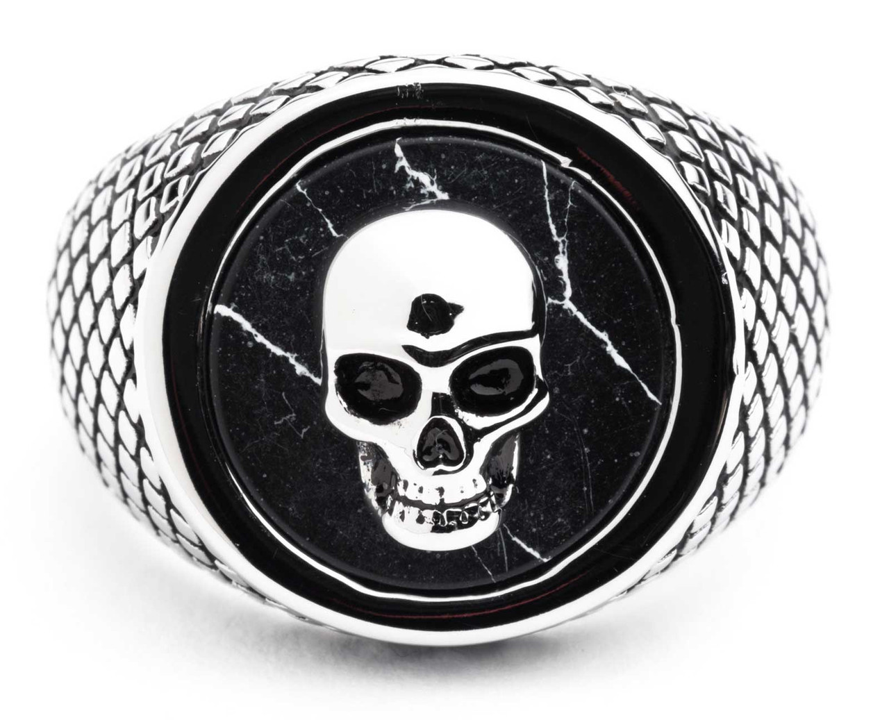Harley-Davidson® Men's Black Circle Skull Head Ring, Silver
