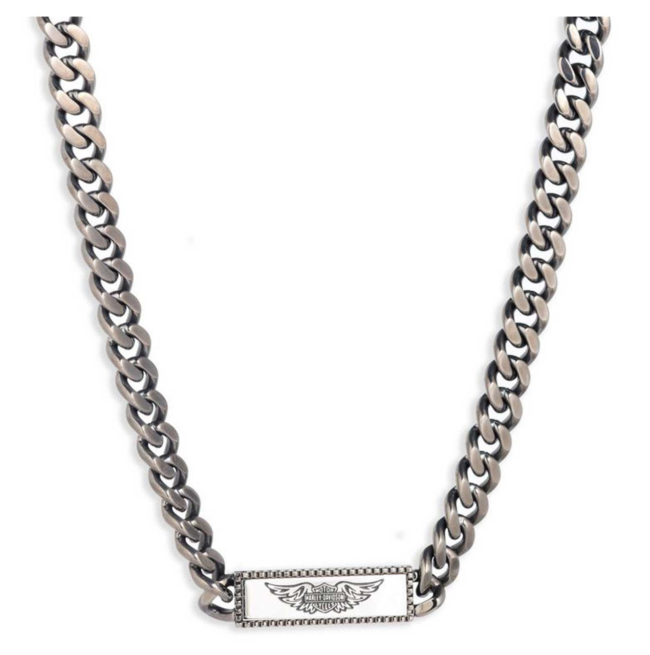 Harley-Davidson チェーンネックレス Harley-Davidson® Men's 22 in. Wing Logo ID Tag Curb Chain Necklace
