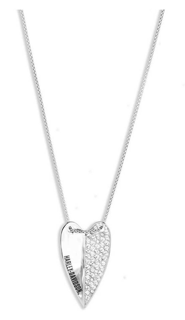 Harley-Davidson® Women's 28 in. Half Pave Crystal Heart Pendant