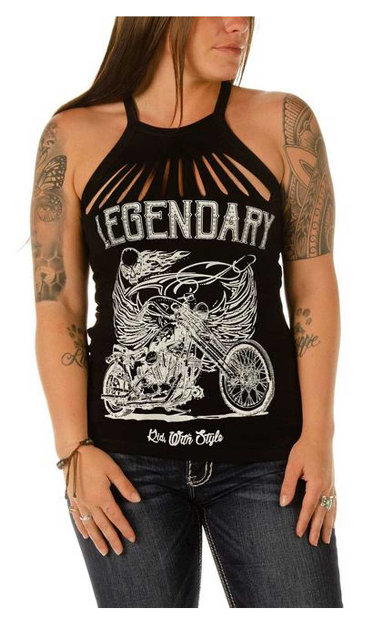 Liberty Wear Women's Embellished Ghost Rider Cut Sleeveless Tank