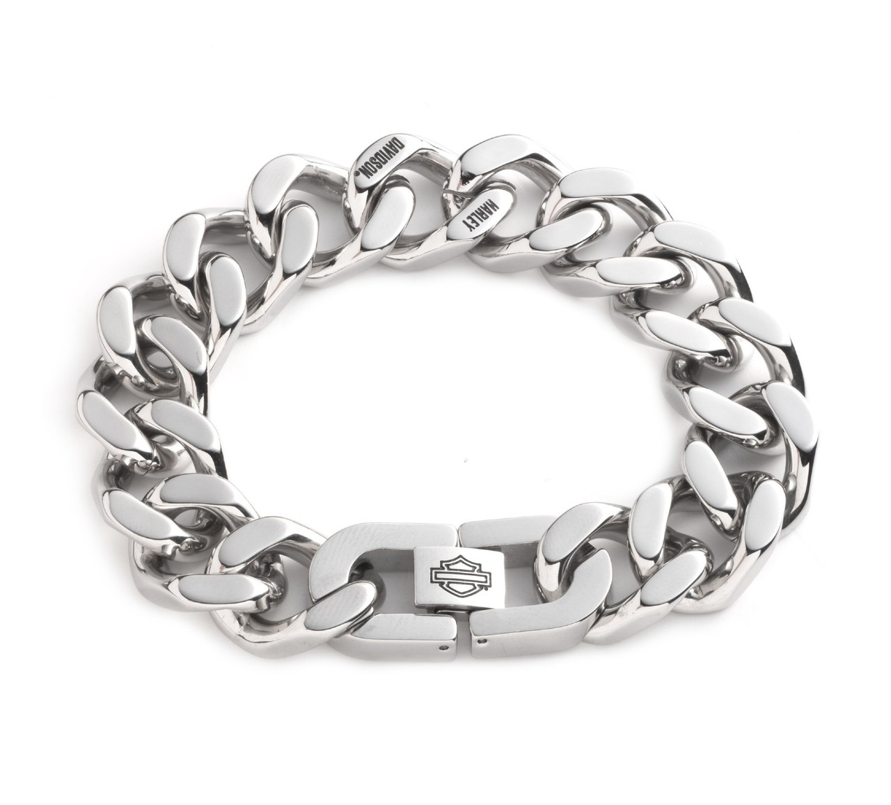 HARLEY-DAVIDSON チェーンブレスレット Harley-Davidson® Mens 8 Inch H-D Curb Chain Bar & Shield Stainless