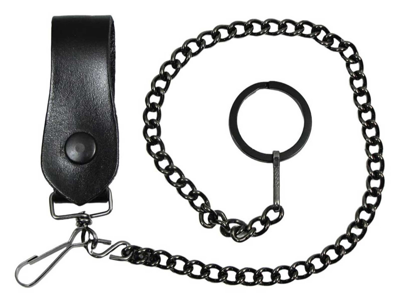 Mascorro 18 inch Gun Metal Wallet Chain w/ Leather Fob & Key