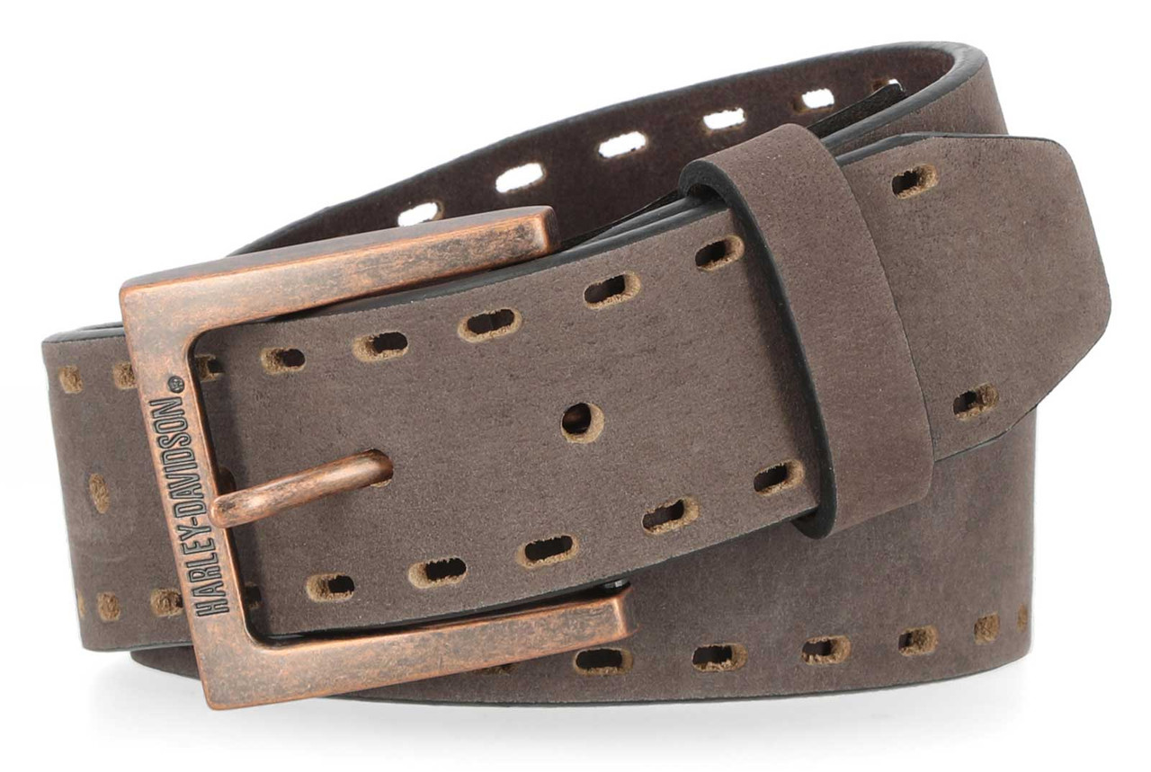 Harley-Davidson® Men's Perforated Edge Genuine Leather Belt - Antique Finish