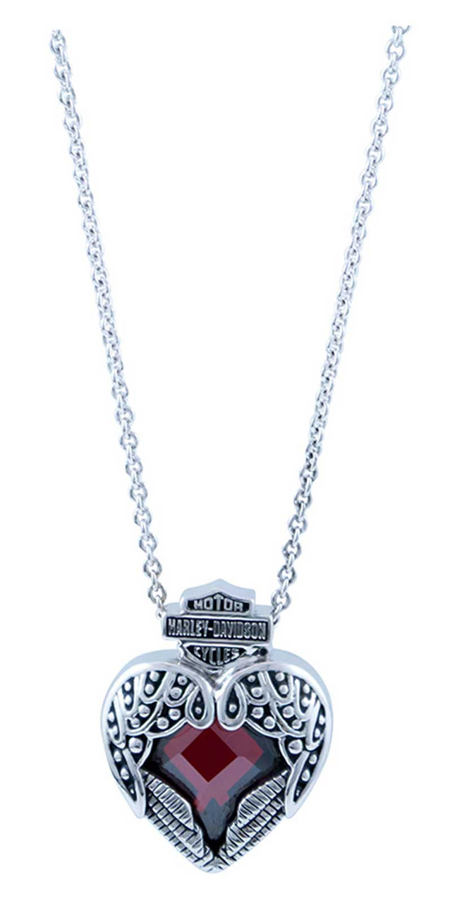 Harley-Davidson® Women's Red Crystal Wing Heart Bar & Shield