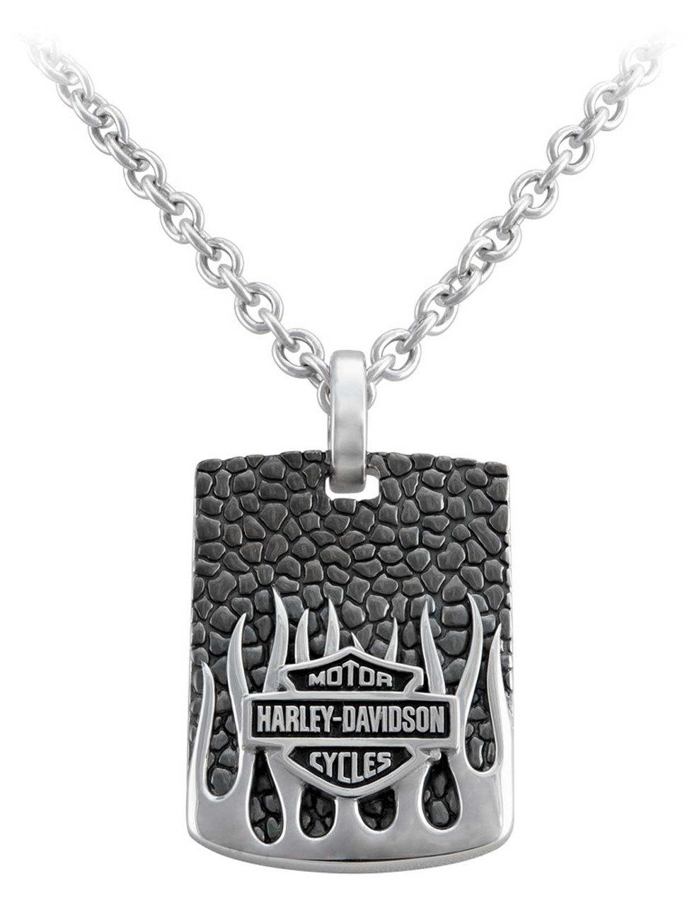 Harley-Davidson® Men's Textured Bar & Shield Flames Dog Tag Chain