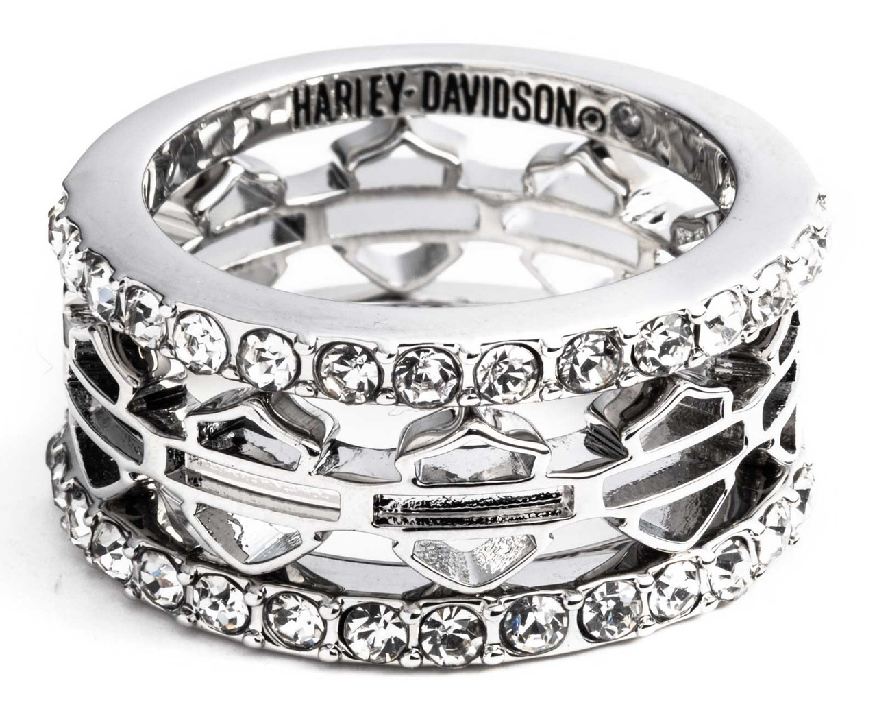 Harley-Davidson リング Harley-Davidson® Women's Set of 3 Pave Bar & Shield Logo Stackable