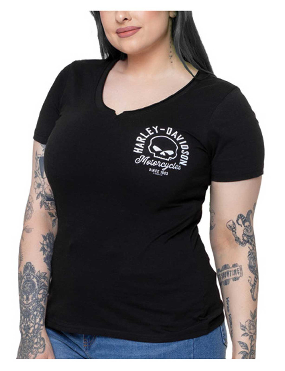 Harley-Davidson® Women's Mobile Skull Raw-Edge V-Neck Short Sleeve