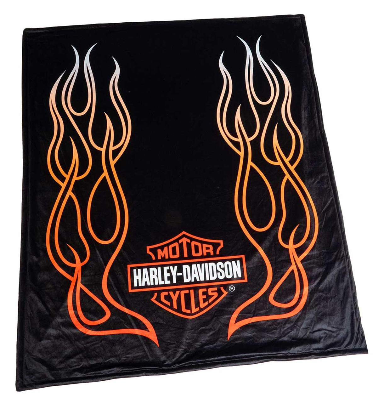 Harley-Davidson® Flames Bar & Shield Fleece Blanket w/ Sherpa