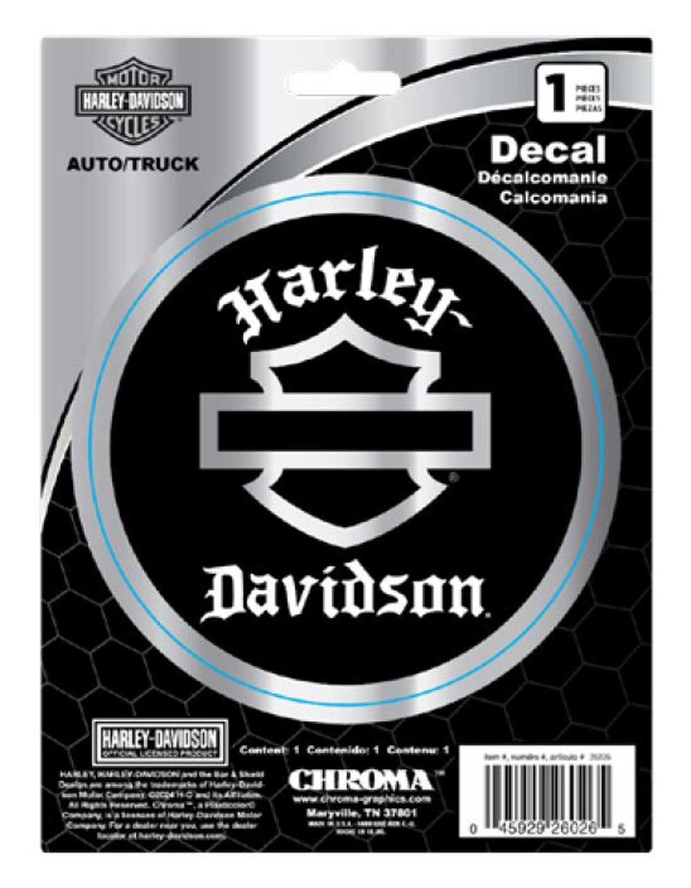 Harley-Davidson® Silhouette Old English Chrome Vinyl Decal - Black