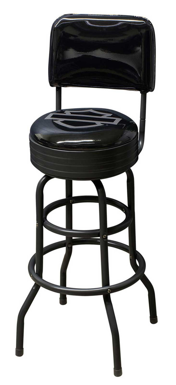 Harley-Davidson® Open Bar & Shield Bar Stool w/ Backrest, Steel