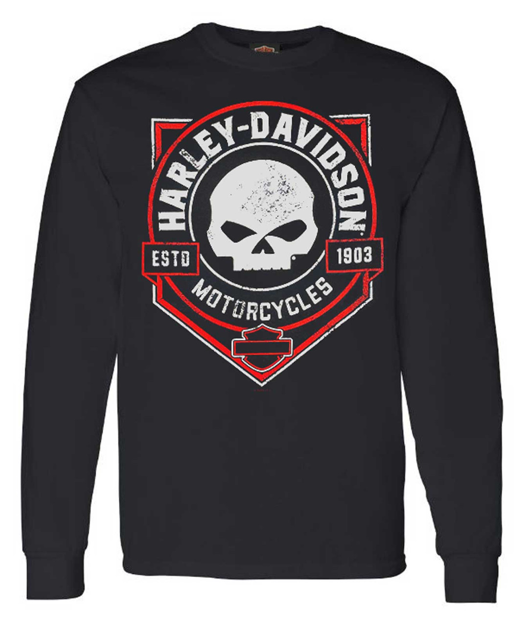 Harley-Davidson® Men's Distressed Ragged Skull Crew-Neck Long