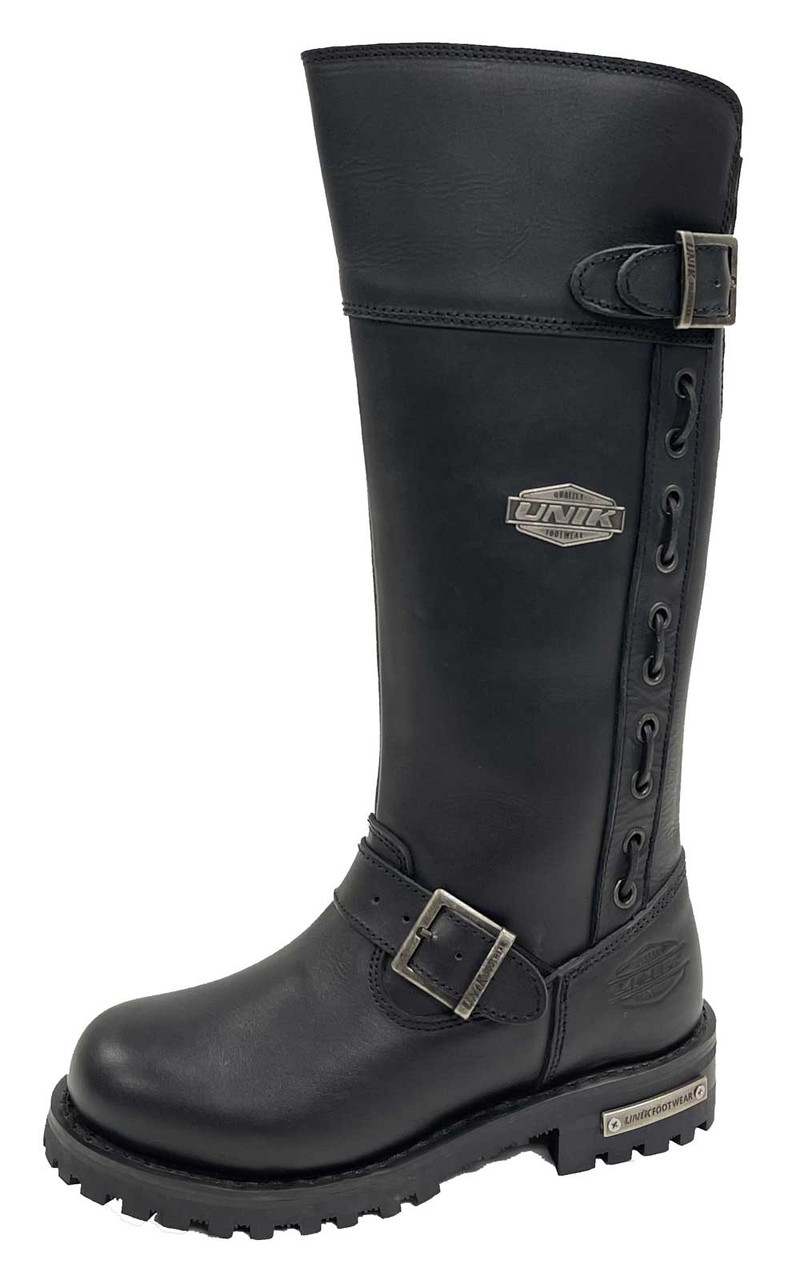 Unik Women's Premium Leather Tall Motorcycle Boots Black 12006-L