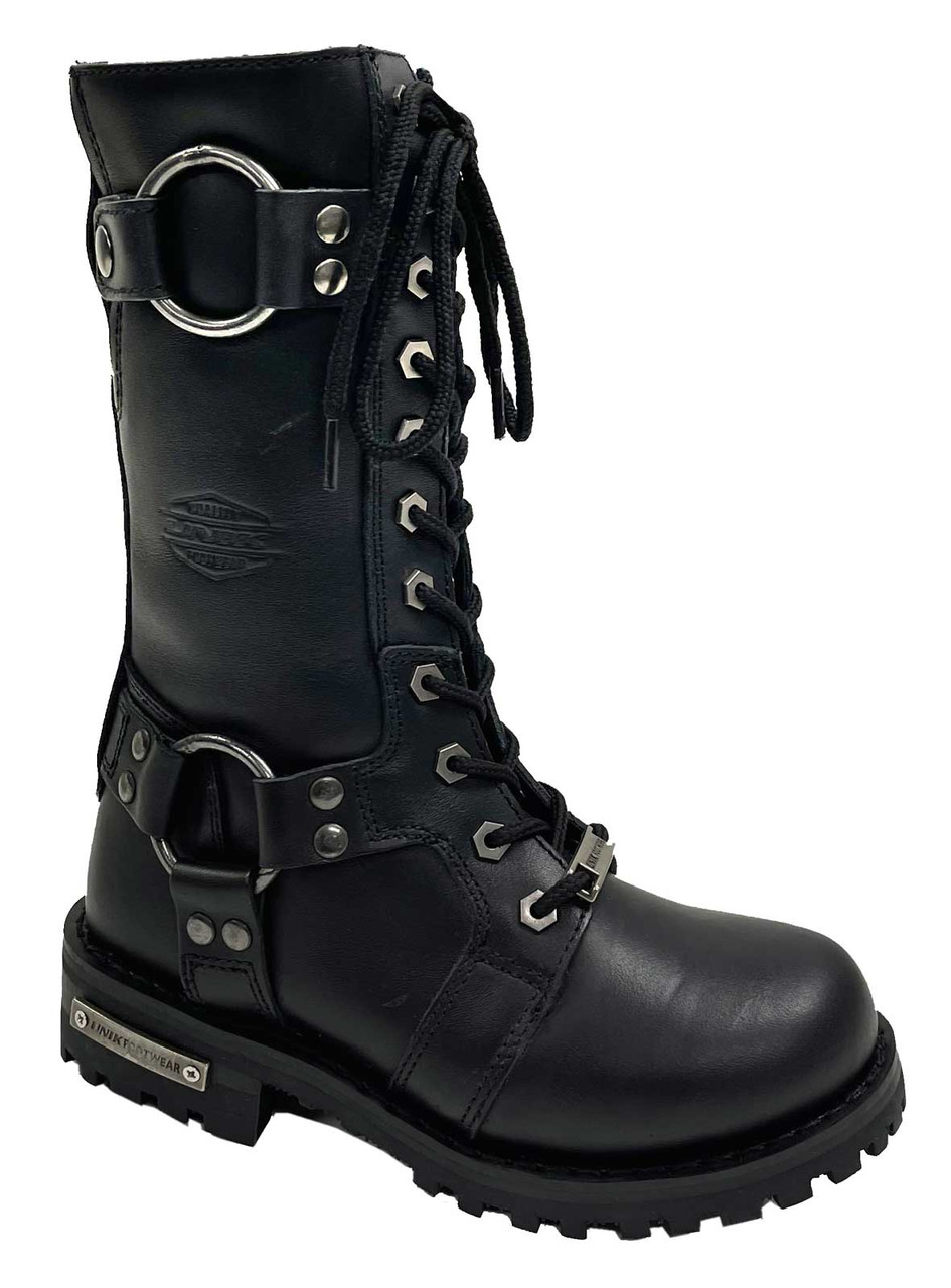 Unik Women's Premium Metal Leather Motorcycle Boots, Black 12004-L