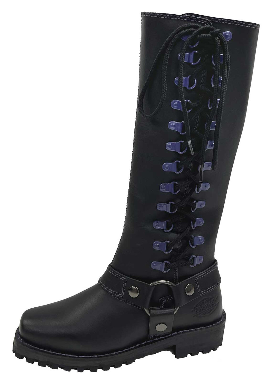 RIDE ダイヤル式　ブーツ　US14 32cm Unik Women's Premium Leather Laced Motorcycle Boots, Black/Purple