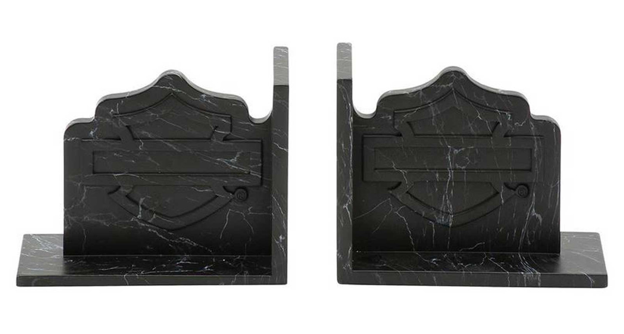 Harley-Davidson® Open Bar & Shield Bookends, Custom Resin Dark