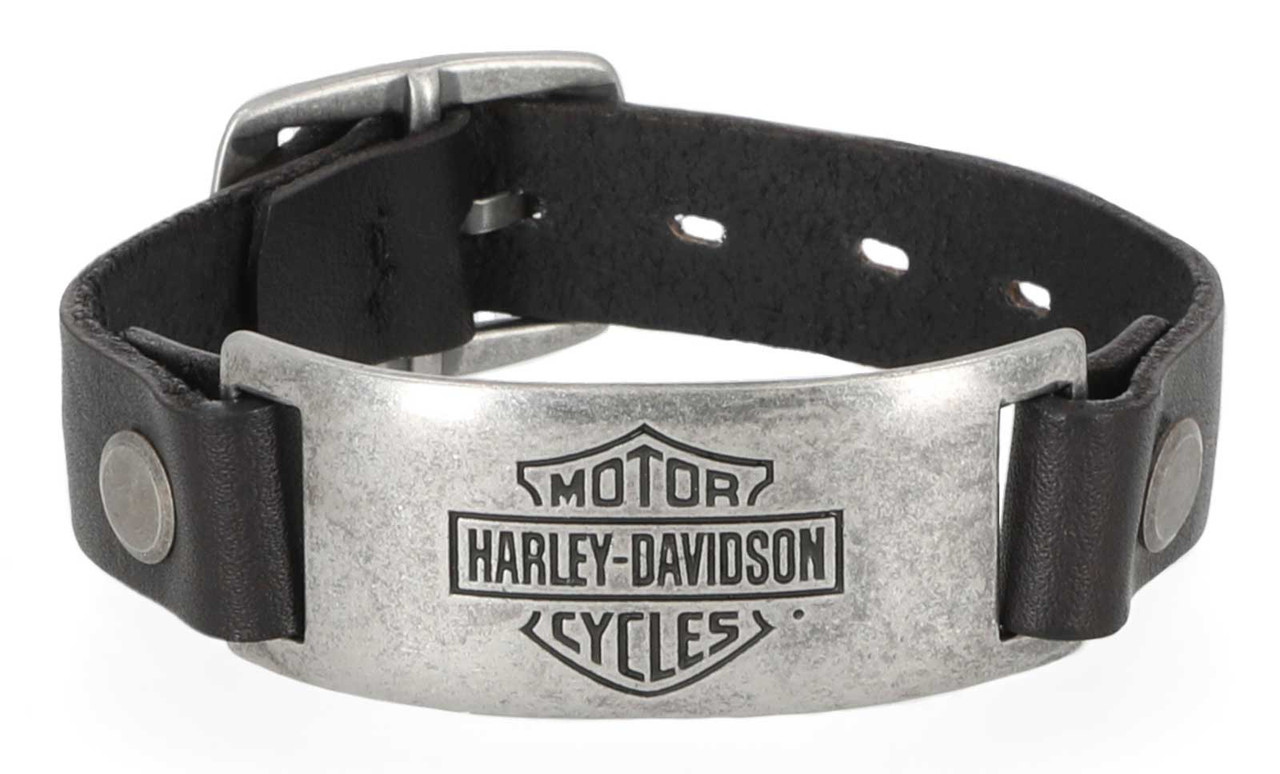 ハーレーダビットソン Bar & Shield l Plate Leather Cuff Harley-Davidson® Men's Bar & Shield Metal Plate Leather Cuff
