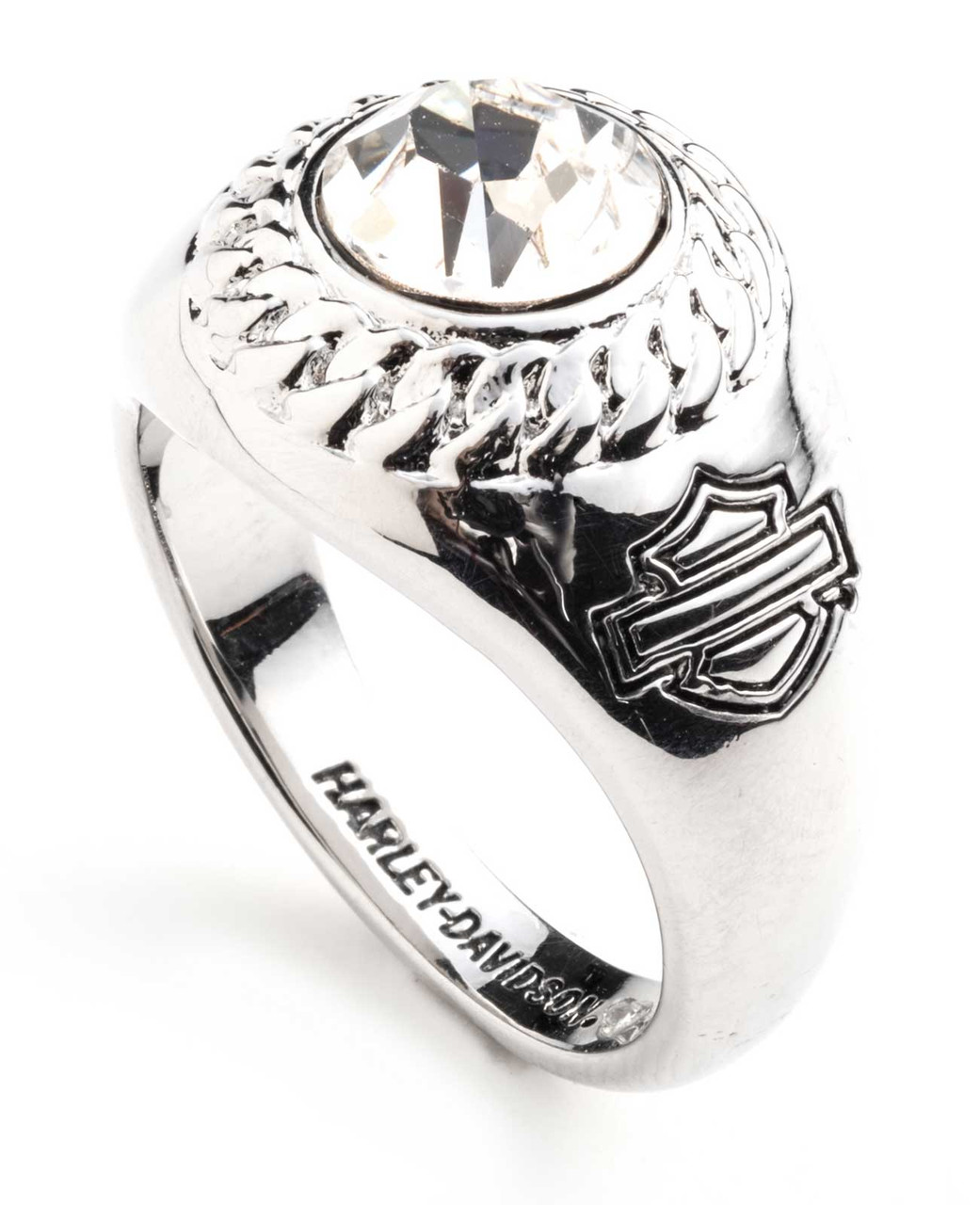 Harley-Davidson Women's Sterling Silver Bling Bar & Shield Split Ring - With White Crystals, HDR0428
