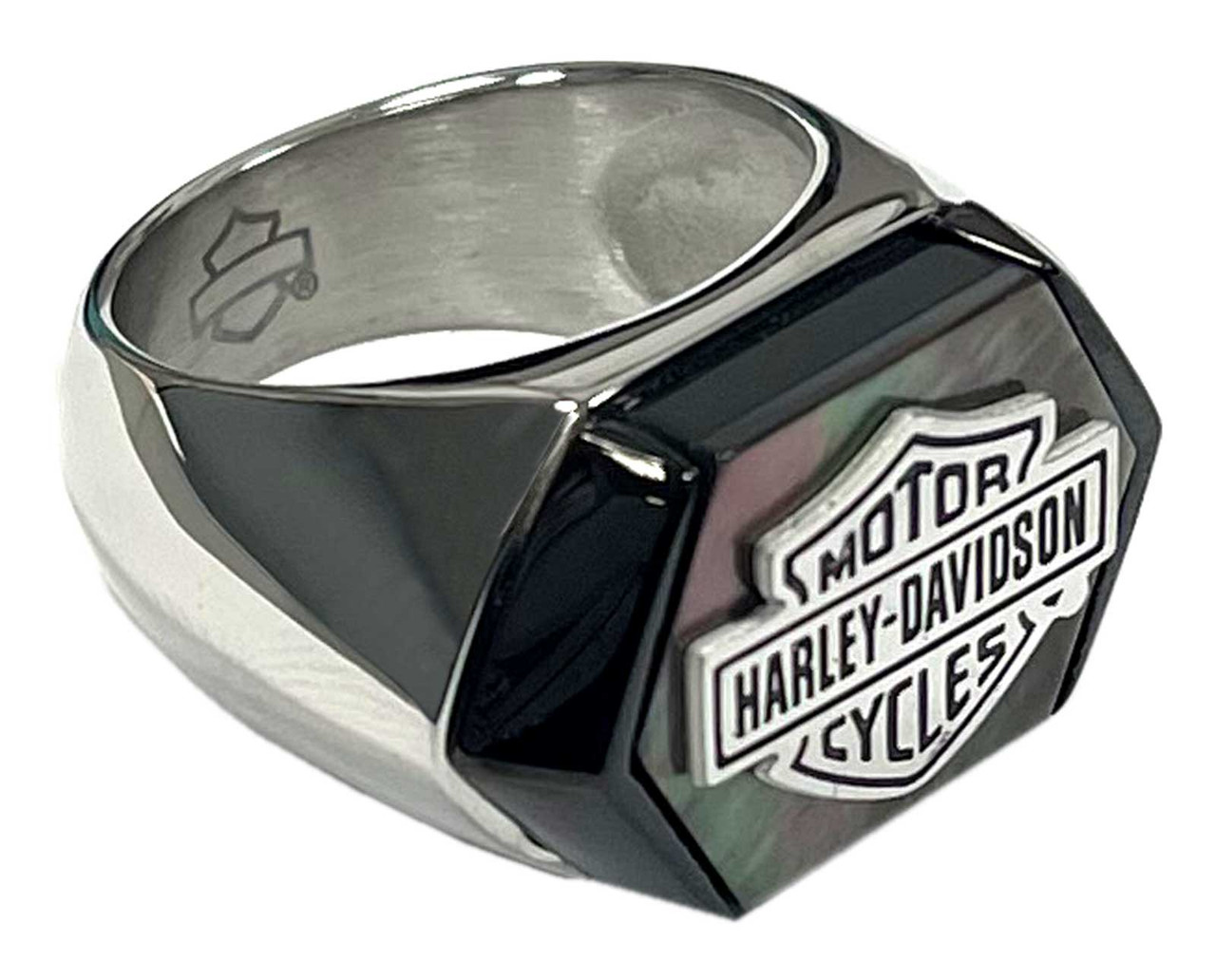 Harley-Davidson® Men's Black Mother of Pearl Bar & Shield Ring