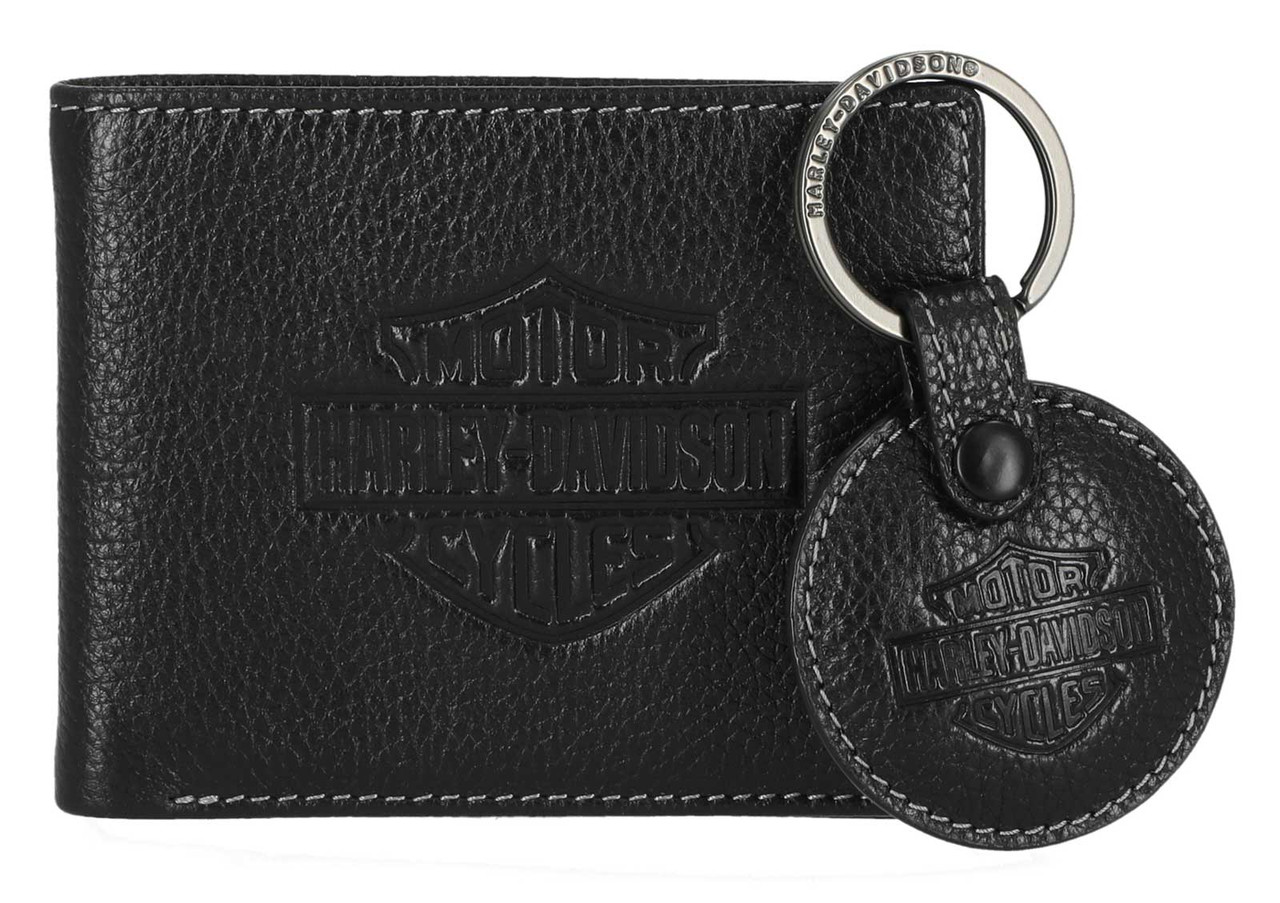 Harley-Davidson® Men's Boxed Leather Billfold Wallet & Key Fob Set