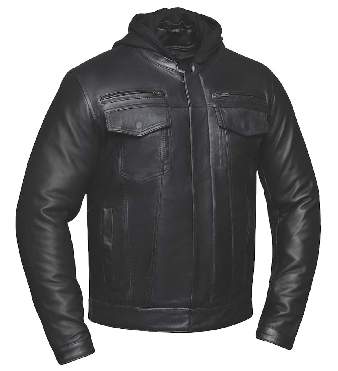 Derringer Men's Hooded Vented Lambskin Leather Motorcycle Jacket