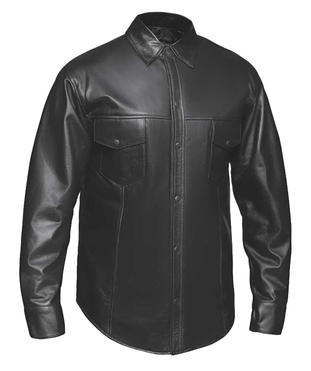 UNIK Men's Premium Lightweight Goatskin Leather Snap Shirt Jacket