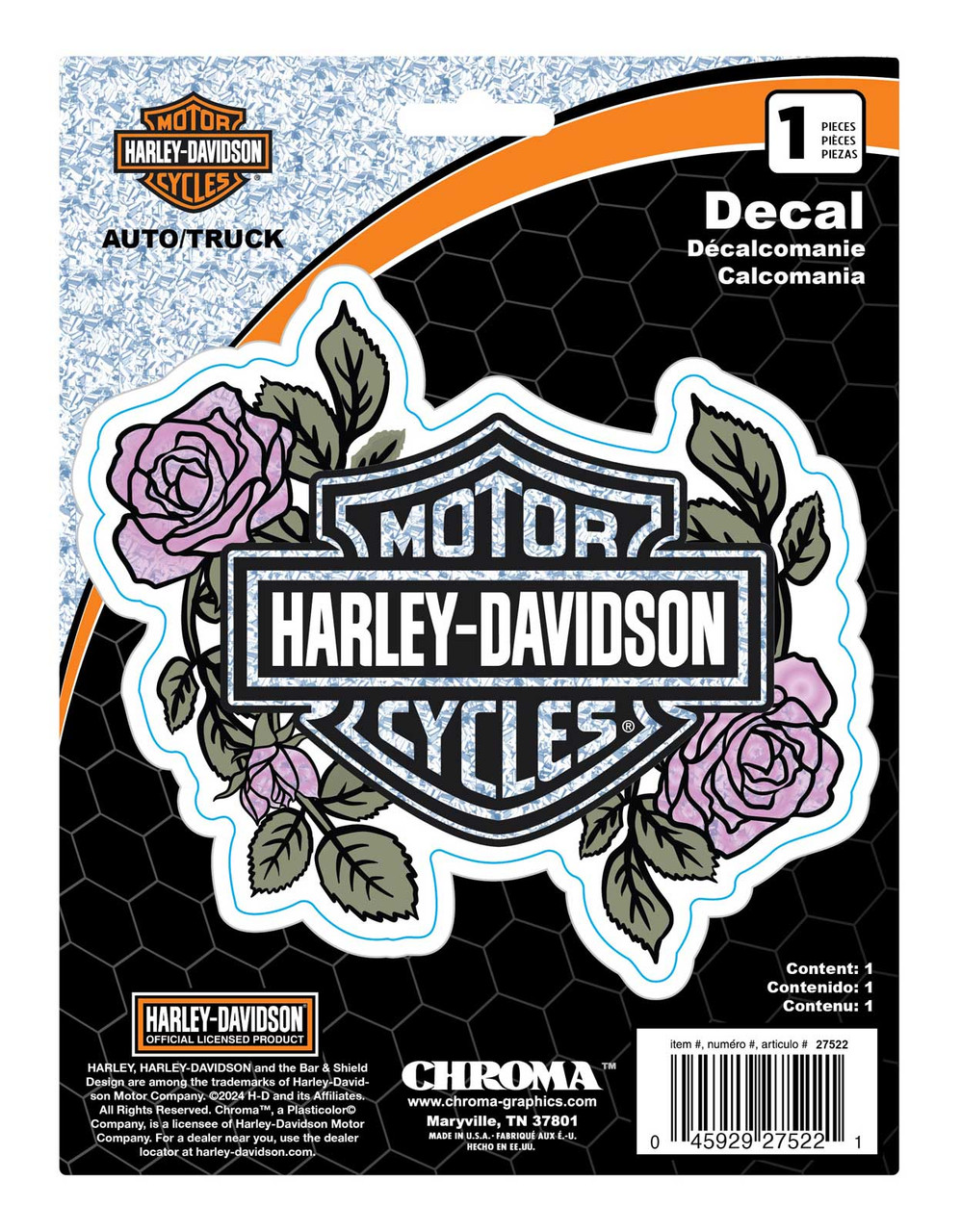 Harley-Davidson® Holographic Roses Bar & Shield Logo Decal