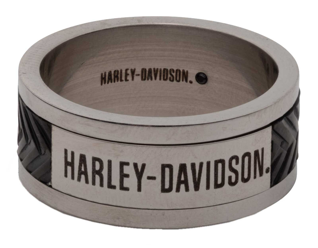 Harley-Davidson® Men's Tire Track H-D Script Band Ring, Stainless