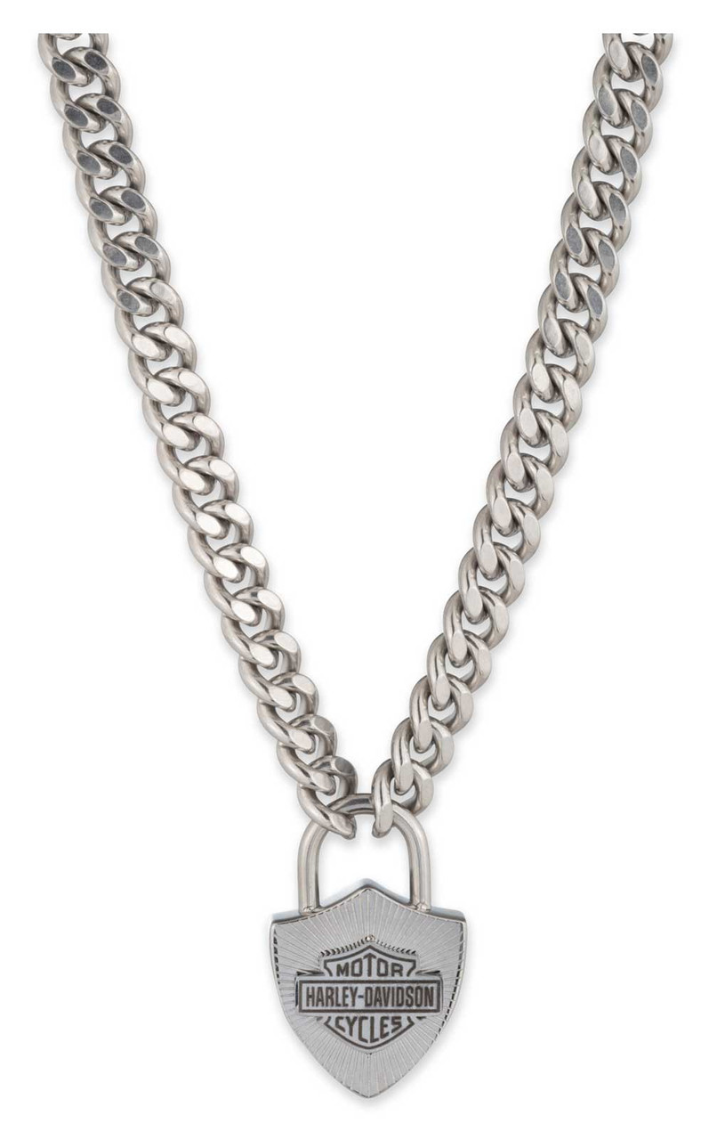 Harley-Davidson® Men's 24 in. Bar & Shield Lock Pendant Chain