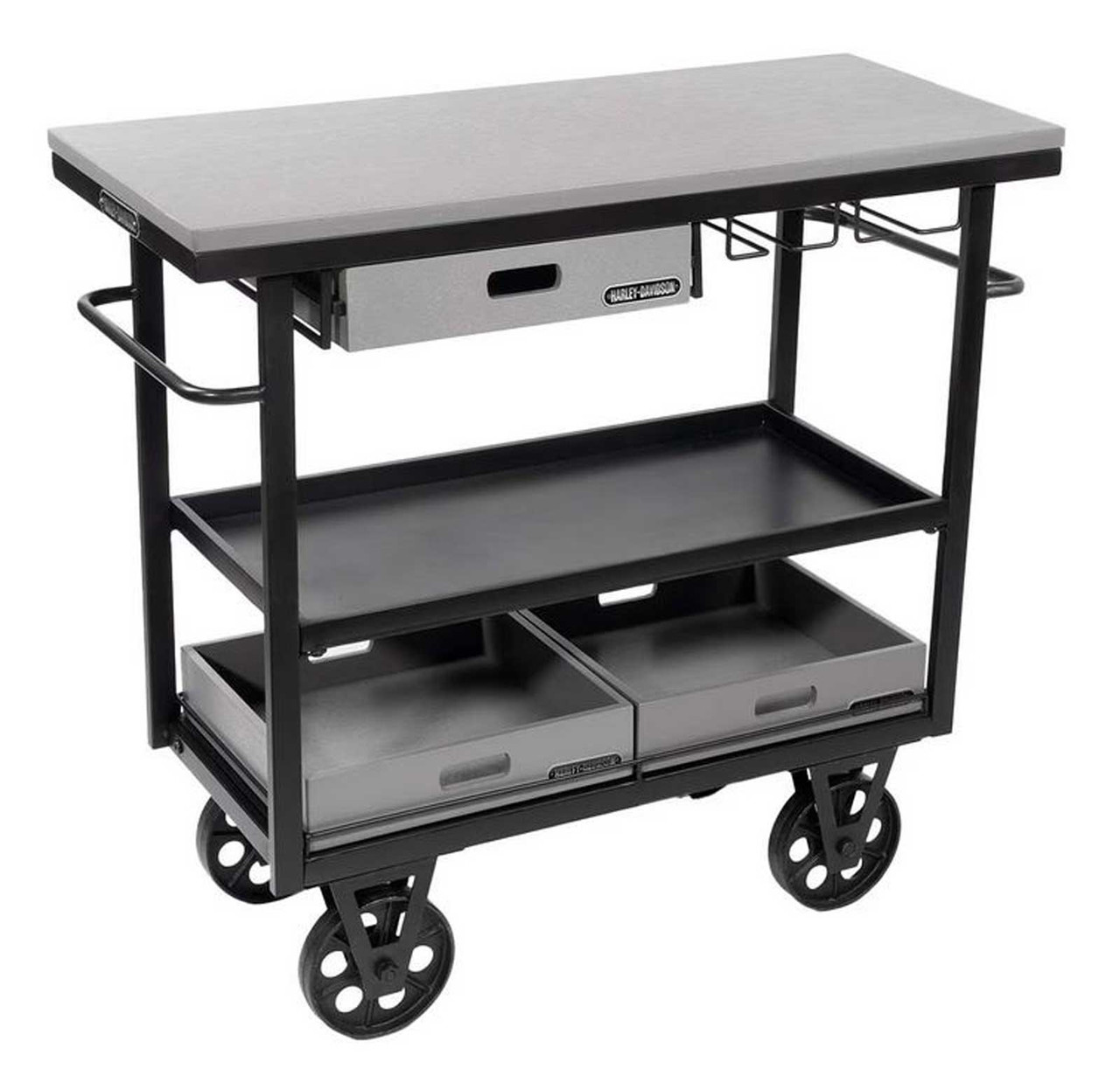 Harley-Davidson® Rolling Bar Cart, Pullout Drawers & Wood Storage