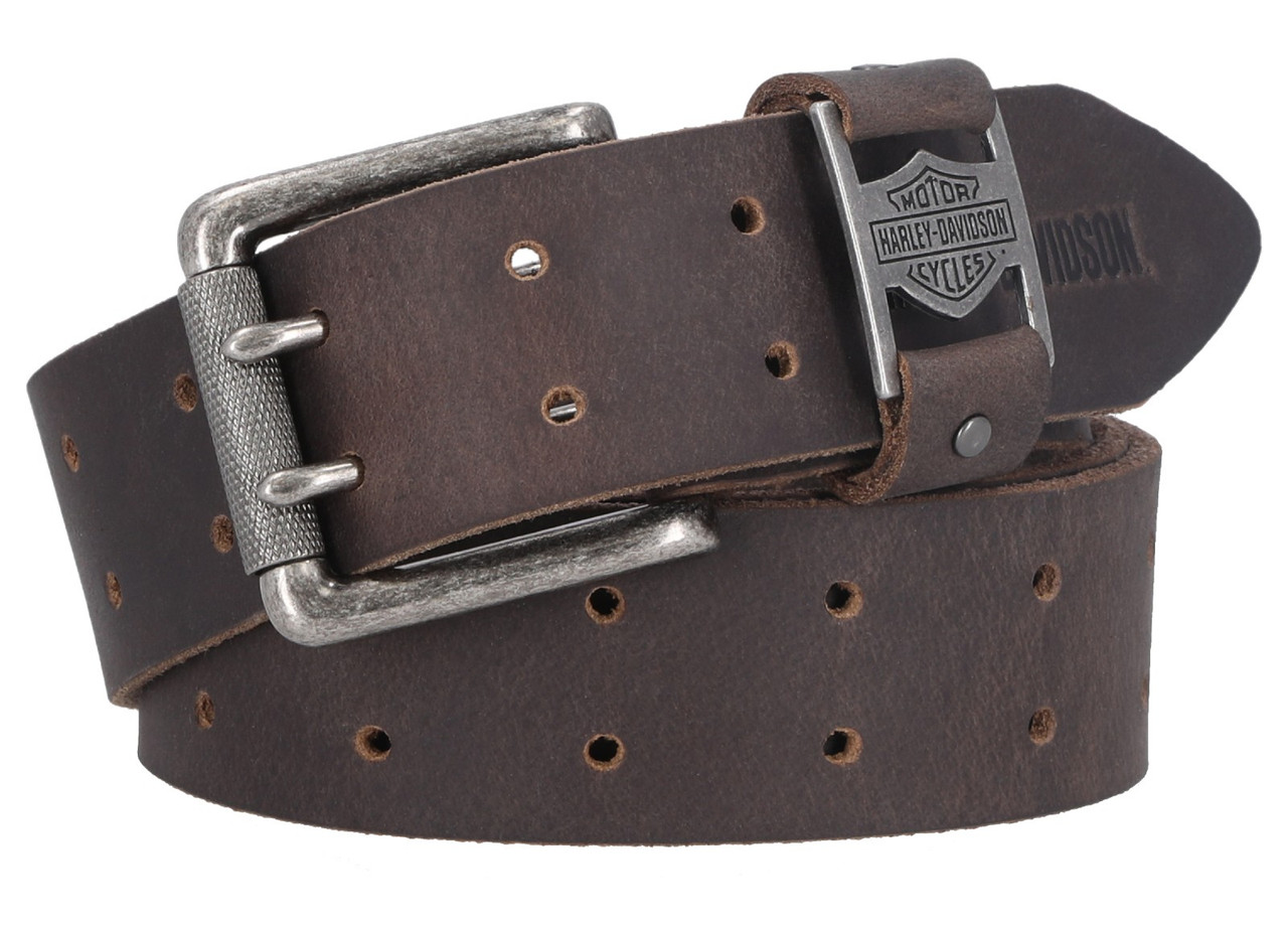 小物 J&M DAVIDSON HARNES BUCKLE BELT brown/32 Harley-Davidson® Men's Metal Keeper B&S Double Prong Leather Belt