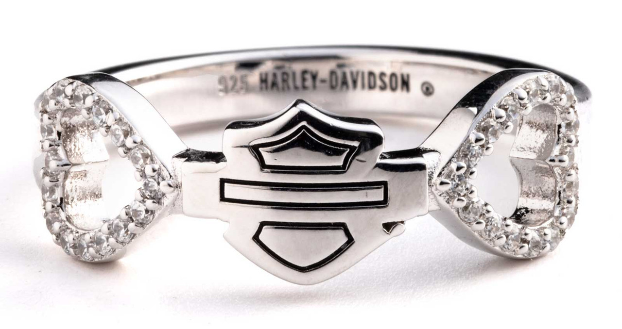 Harley-Davidson® Women's Bar & Shield Double Crystal Hearts Ring