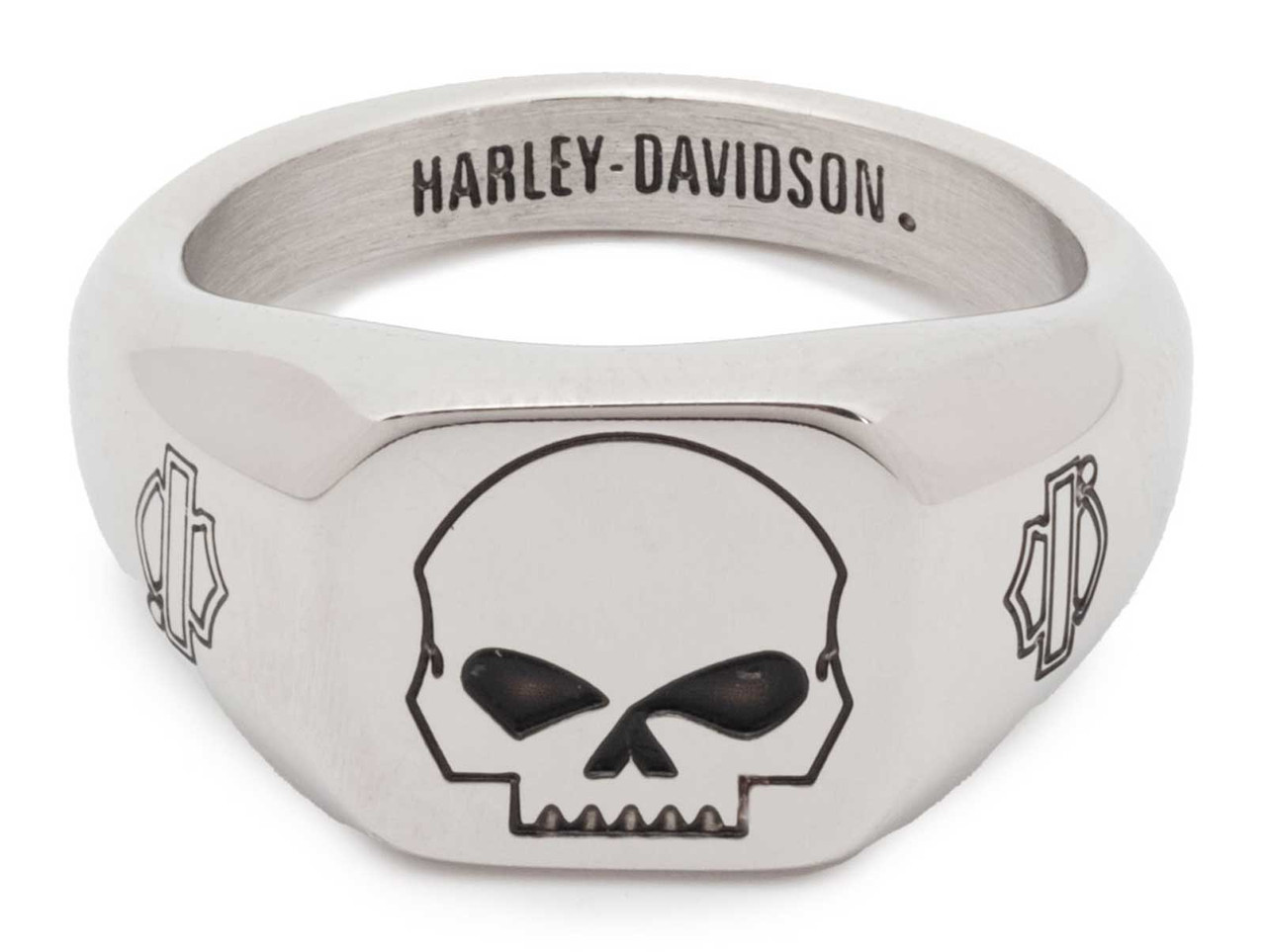 Harley-Davidson® Men's Willie G Skull Beveled Edge Ring, Stainless