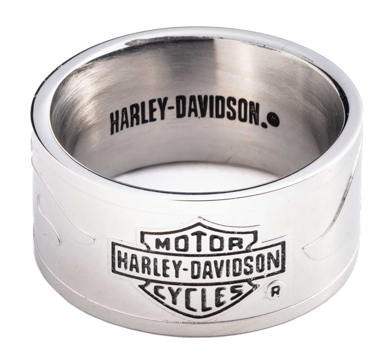 Harley-Davidson® Men's Bar & Shield Raised Flame Band Ring