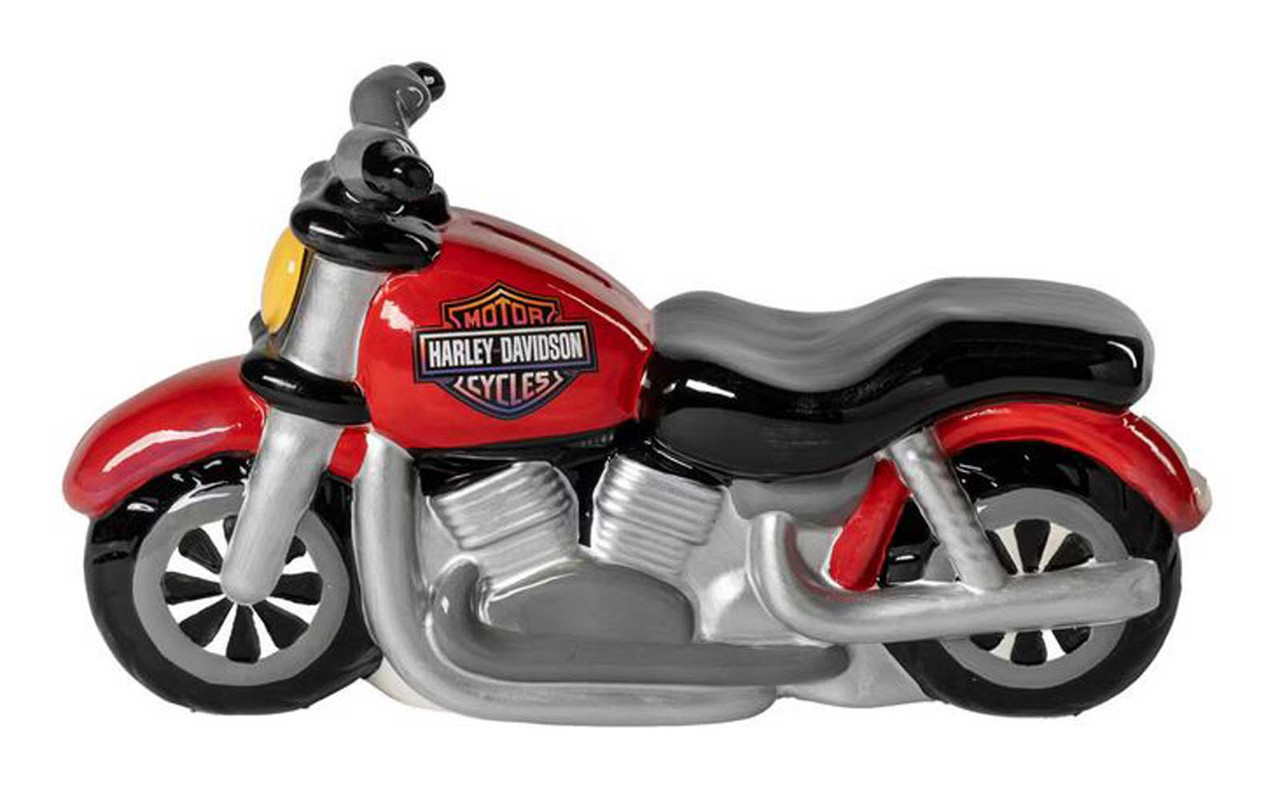 Harley-Davidson® Kid's Motorcycle Shaped Ceramic Piggy Bank, Red