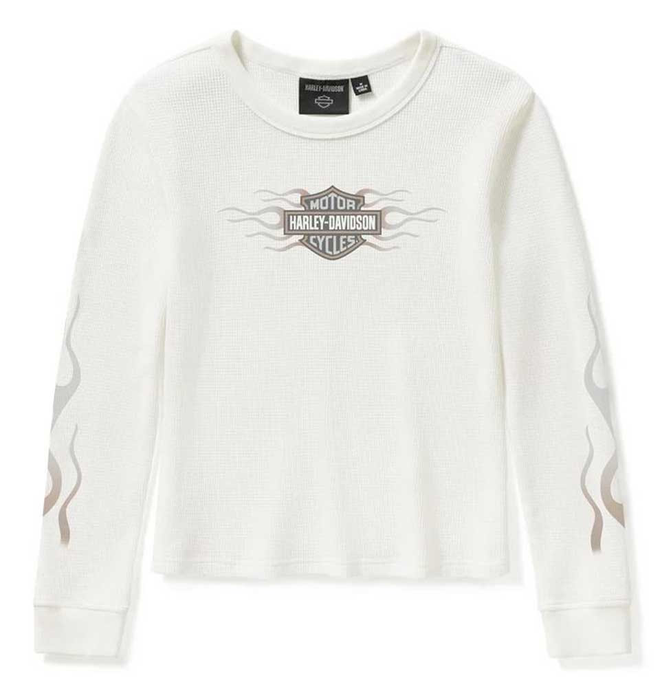 スペシャル！ホワイトフレイム！HARLEY-DAVIDSON ロンT Harley-Davidson® Women's Vintage Flames Knit Long Sleeve Top