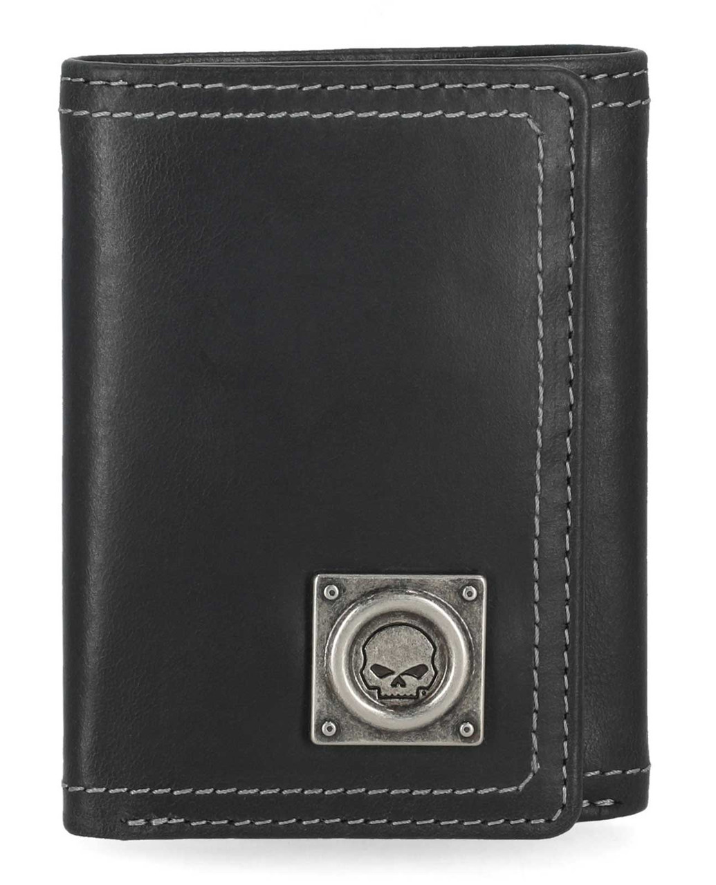Harley-Davidson® Men's Skull Stitch Tri-Fold Genuine Leather