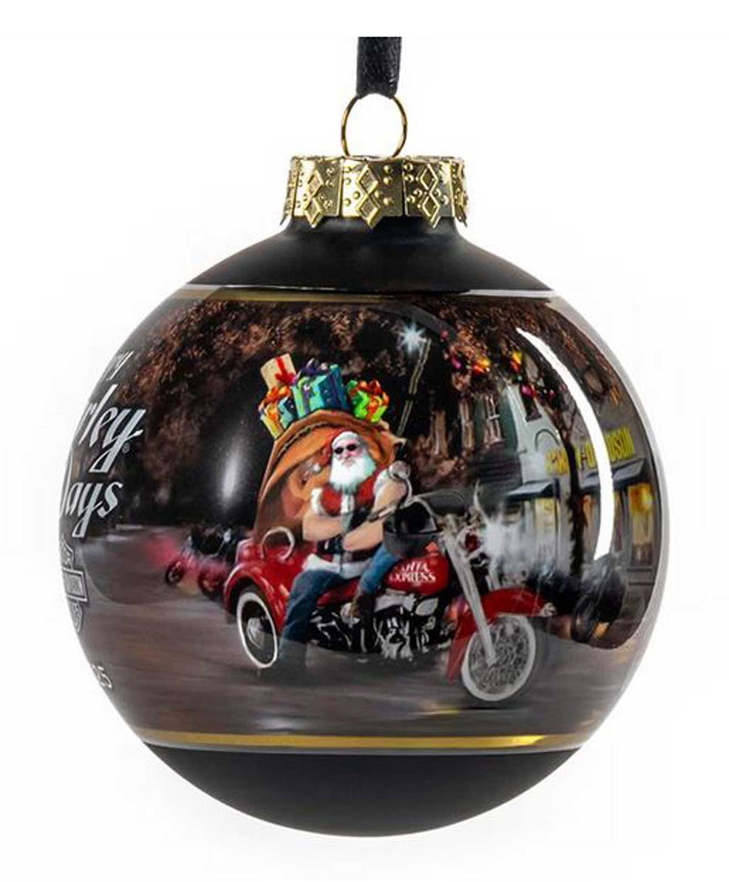 Harley-Davidson® 2025 Biker Santa Glass Ball Christmas Tree