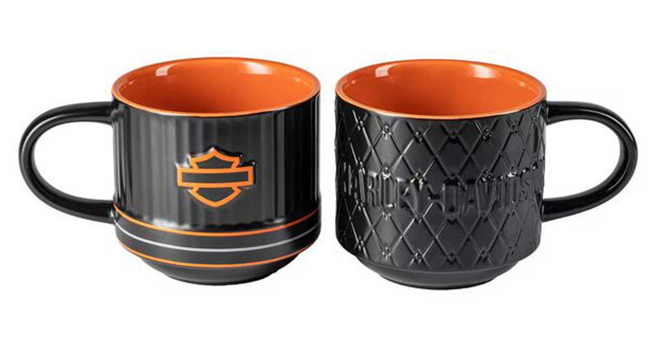 Harley-Davidson® Open Bar & Shield Embossed Coffee Mug Set, Black