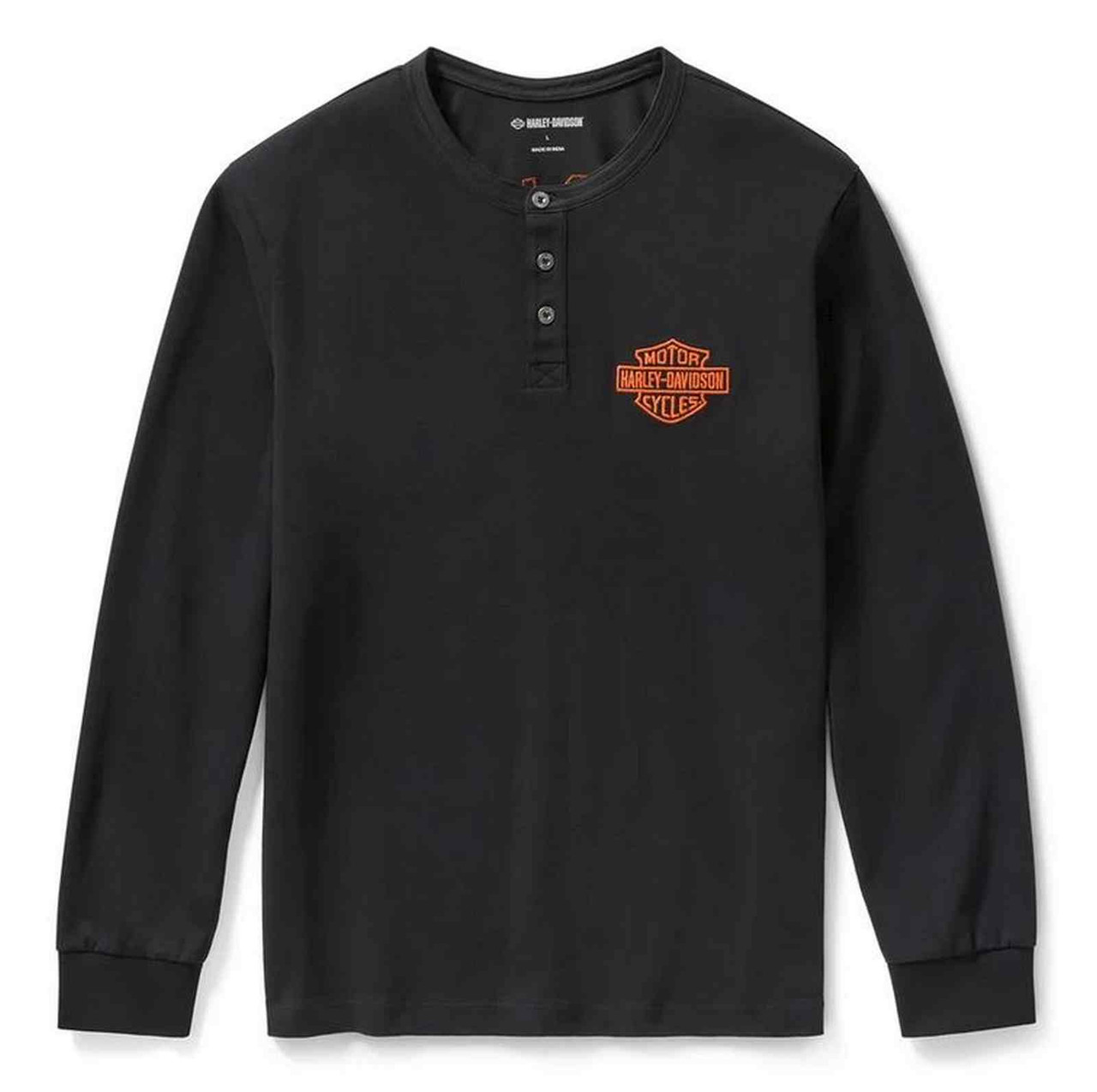 Harley-Davidson® Men's Racer Font Long Sleeve Henley Shirt, Black