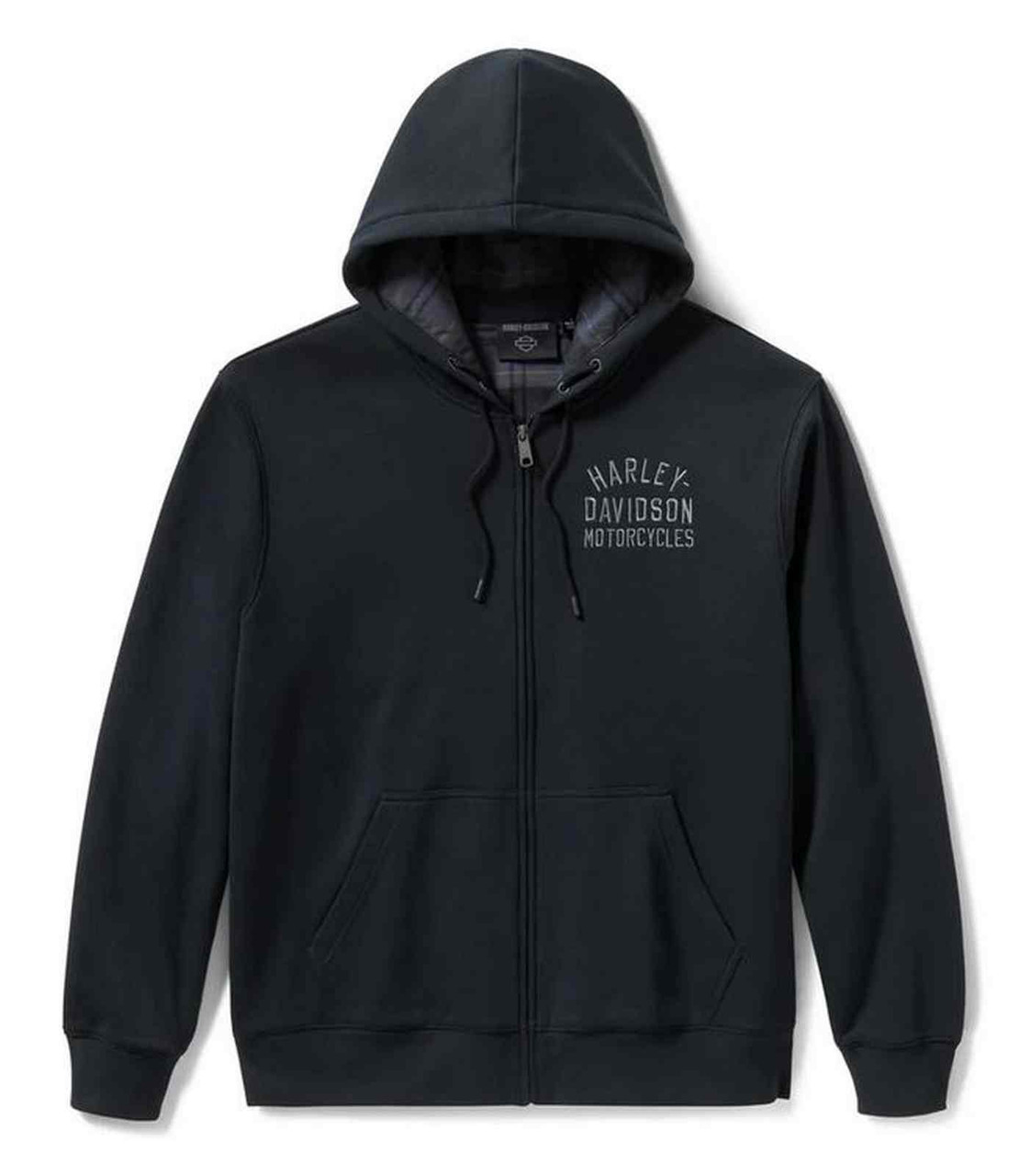 Harley-Davidson® Men's Plaid Lined Zip Front Hoodie, Black 96783