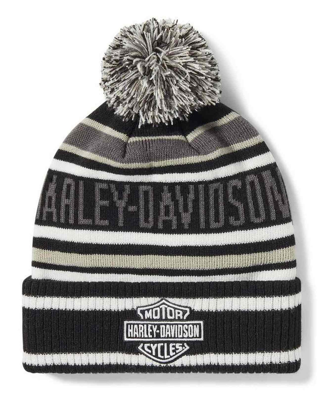 paster ビーニー Harley-Davidson® Men's Striped Pom Knit Winter Beanie, Black 97772