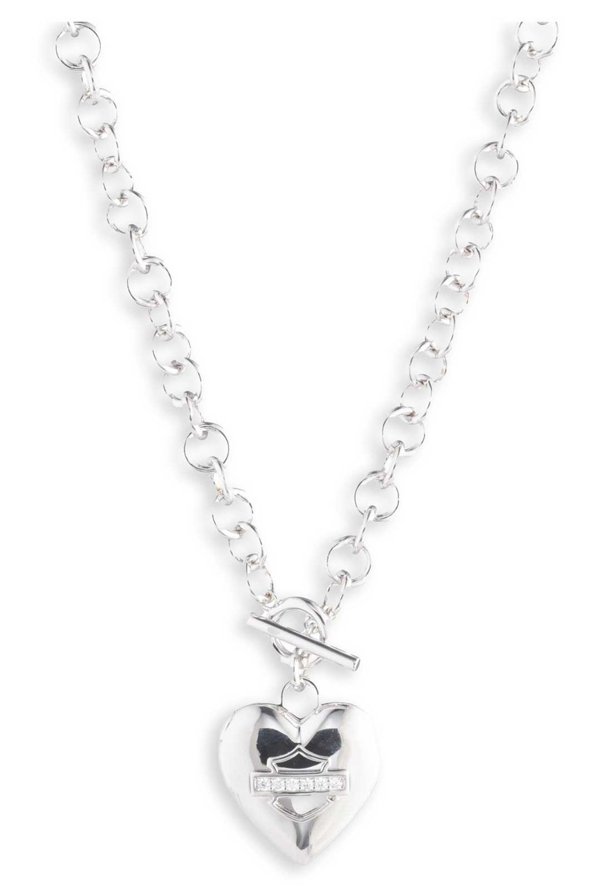 Harley-Davidson® Women's 16 in. Paved Crystal Bar & Shield Heart