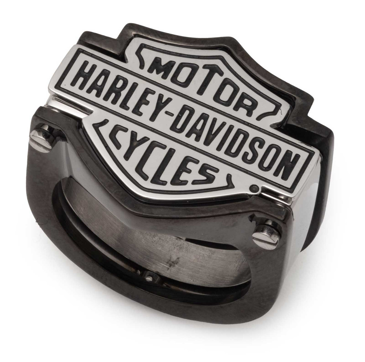 Harley-Davidson リング Harley-Davidson® Men's Two-Tone Bar & Shield Bolt Stainless Steel