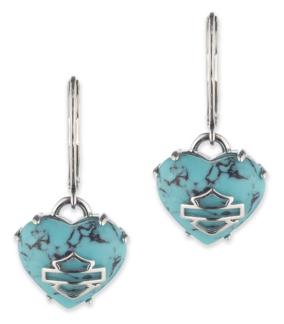 Harley-Davidson® Women's B&S Heart Turquoise Stone Drop Earrings