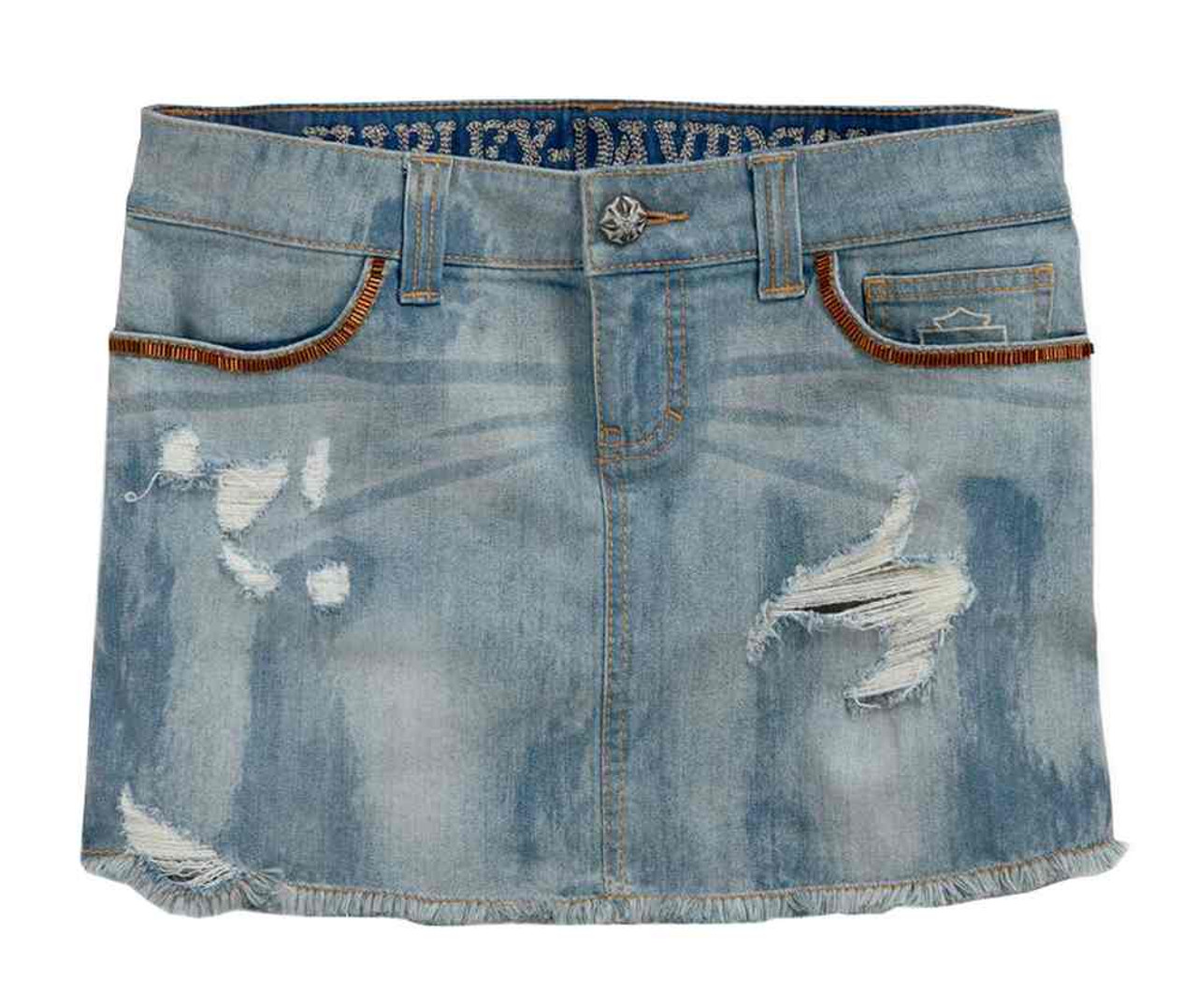 Harley-Davidson® Women's Beaded Denim Frayed Jean Skirt, Light Blue ...