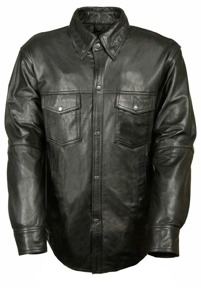 Mens Black Harrington Leather Jacket - 100% Genuine Lambskin Leather - Shirt Collar Casual Jacket - Angel Jackets