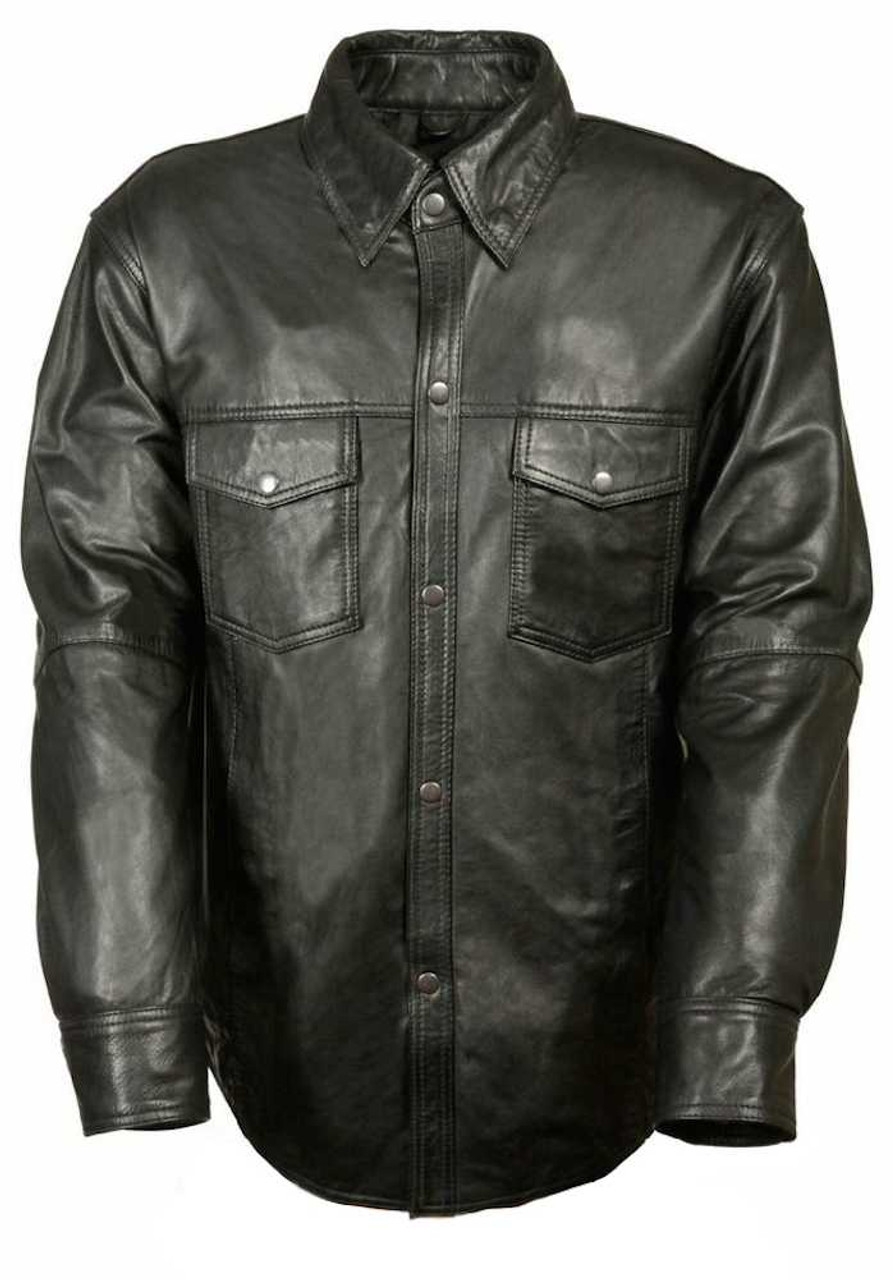 Harley-Davidson ブラック レザーシャツ Mサイズ Leather King Men's Lambskin Leather Shirt w/ Snap Down